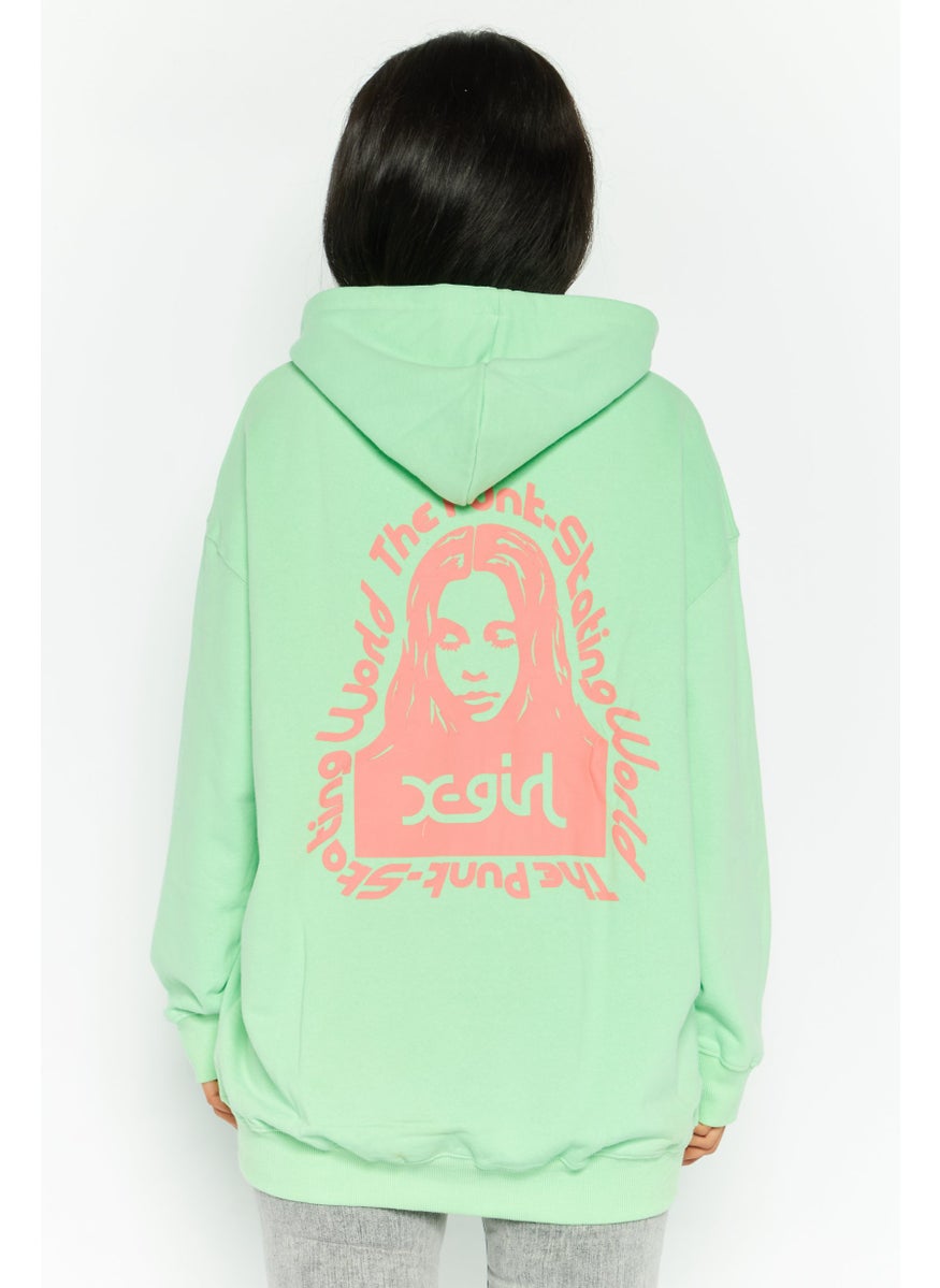 X-Girl Women Brand Logo Hooded Sweatshirt, Light Green  - Image 4