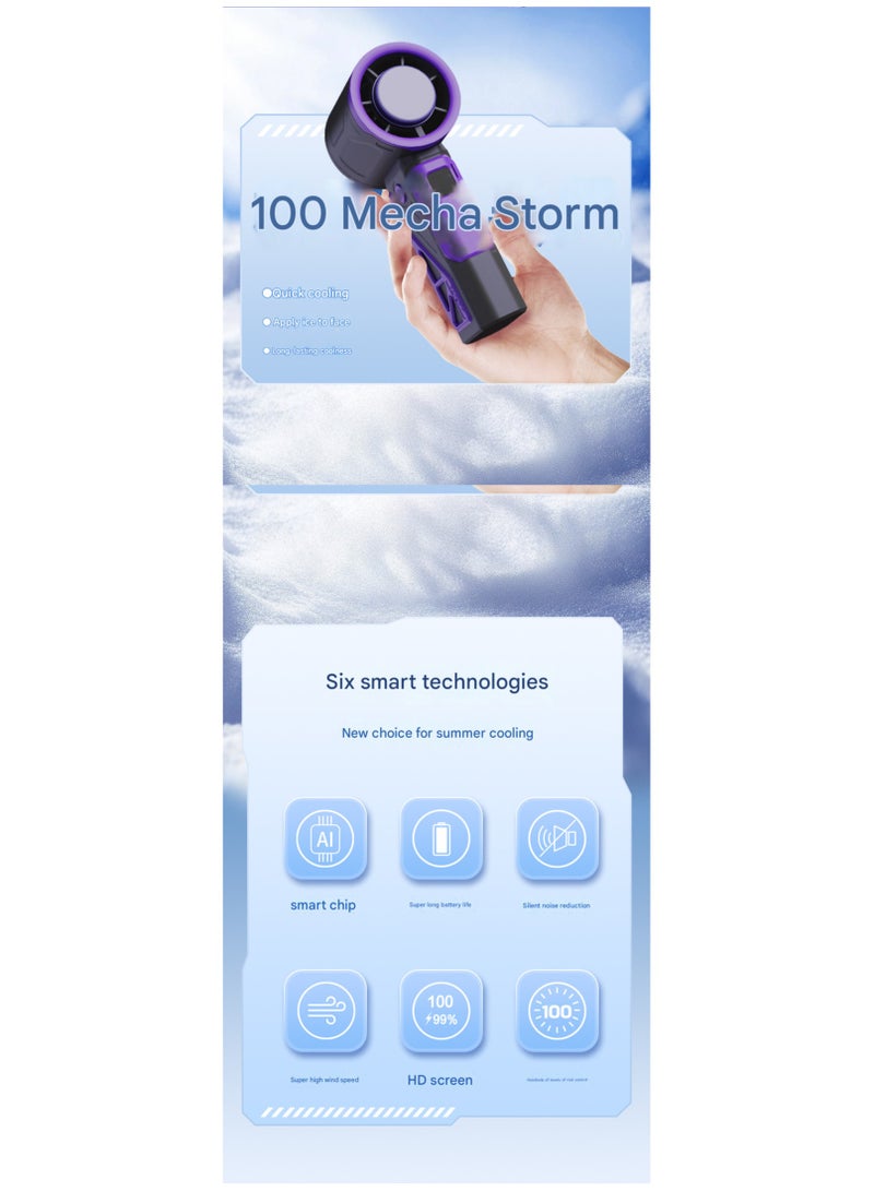 Loquat Portable Mini Handheld Fan, 100 Speed Mecha Storm, USB Rechargeable, High-Speed Cooling with Digital Display - Image 3