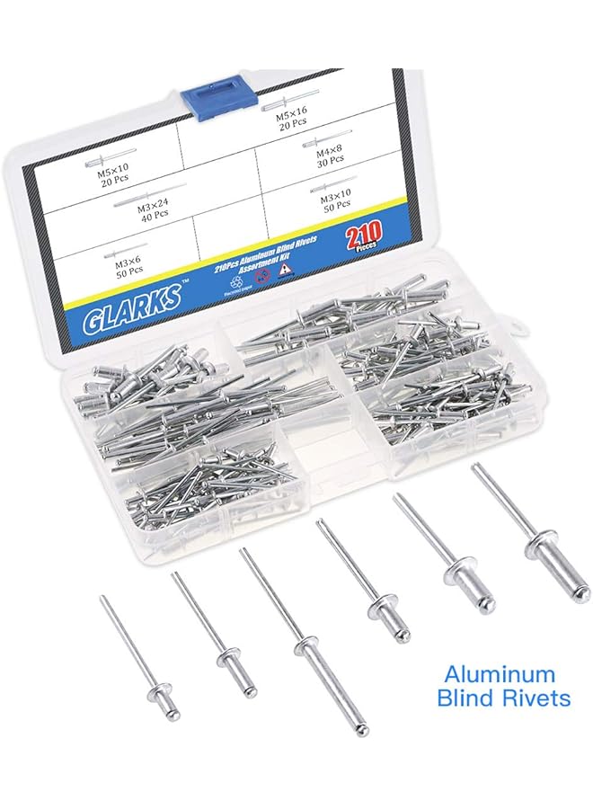 Glarks Heavy Duty Riveter Set, 210Pcs Aluminum Blind Rivets Assortment Kit And A Professional Pop Rivet Gun For Sheet Metal, Automotive, Railway, And Duct Work (Rivet Gun With Rivets Set) - Image 5