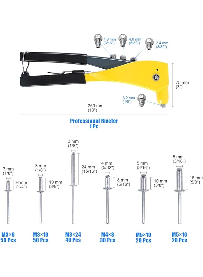 Glarks Heavy Duty Riveter Set, 210Pcs Aluminum Blind Rivets Assortment Kit And A Professional Pop Rivet Gun For Sheet Metal, Automotive, Railway, And Duct Work (Rivet Gun With Rivets Set) - Image 2