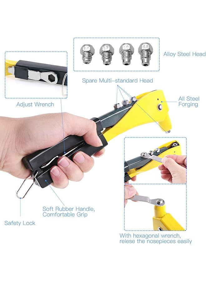 Glarks Heavy Duty Riveter Set, 210Pcs Aluminum Blind Rivets Assortment Kit And A Professional Pop Rivet Gun For Sheet Metal, Automotive, Railway, And Duct Work (Rivet Gun With Rivets Set) - Image 3