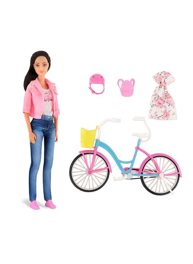 Fulla Doll With Bike And Helmet- Rolling Wheels For Realistic Riding Fun & Fashionable Outfit For Outdoor Adventures Ideal For Role-Play Storytelling And Pretend Travel Games For Kids, Perfect For Eid Gifting  - Image 3