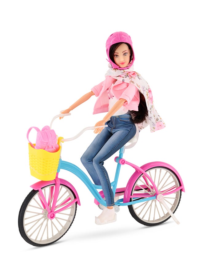 Fulla Doll With Bike And Helmet- Rolling Wheels For Realistic Riding Fun & Fashionable Outfit For Outdoor Adventures Ideal For Role-Play Storytelling And Pretend Travel Games For Kids, Perfect For Eid Gifting  - Image 2