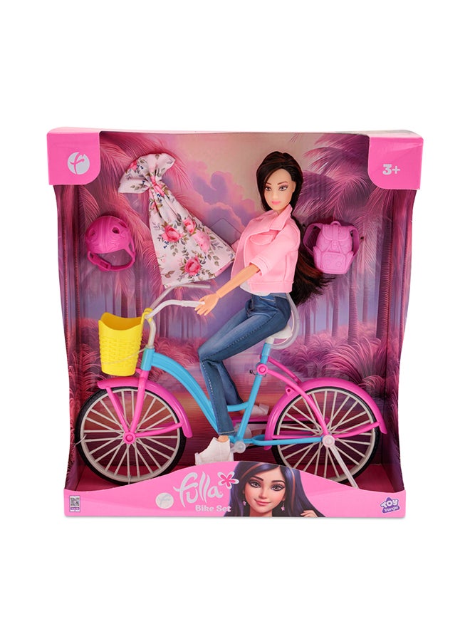 Fulla Doll With Bike And Helmet- Rolling Wheels For Realistic Riding Fun & Fashionable Outfit For Outdoor Adventures Ideal For Role-Play Storytelling And Pretend Travel Games For Kids, Perfect For Eid Gifting  - Image 1