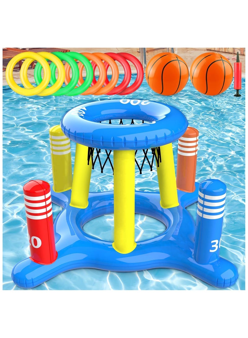2in1 Inflatable Pool Floats Basketball Hoop & Ring Game, Swimming Pool Games for Adults and Family, Outdoor Party Poolside Water Toy for Boys Girls Kids Ages 4-8-12  - Image 1