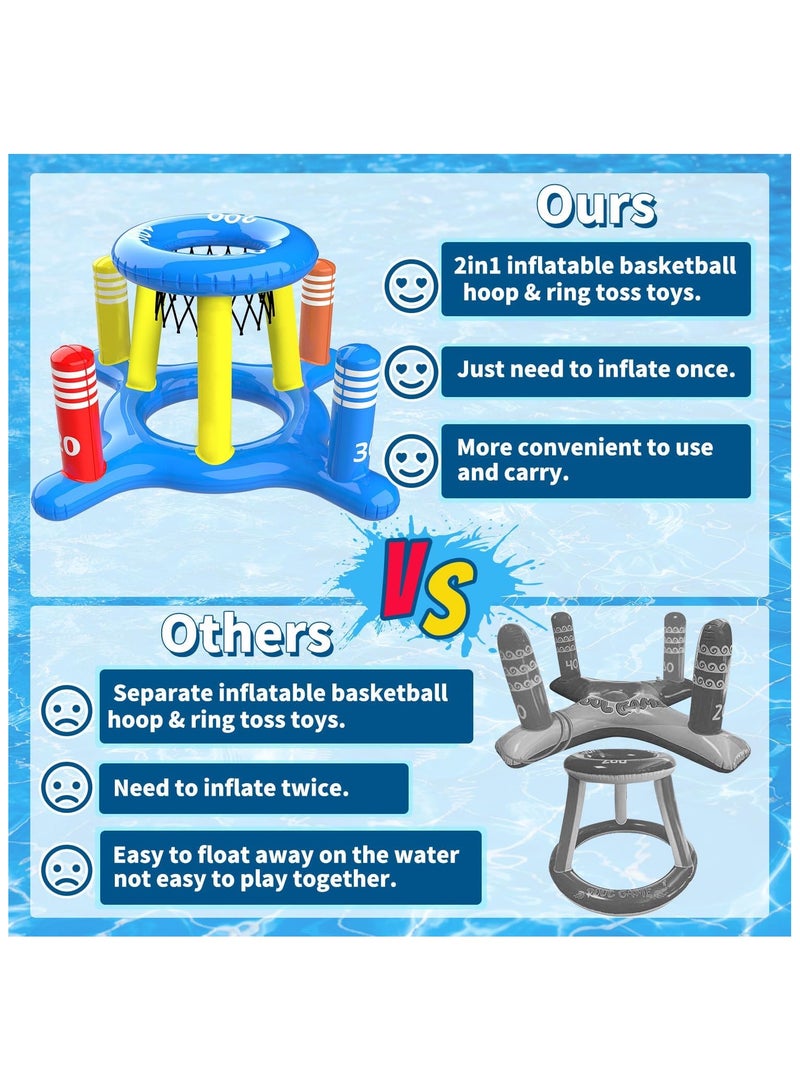 2in1 Inflatable Pool Floats Basketball Hoop & Ring Game, Swimming Pool Games for Adults and Family, Outdoor Party Poolside Water Toy for Boys Girls Kids Ages 4-8-12  - Image 4