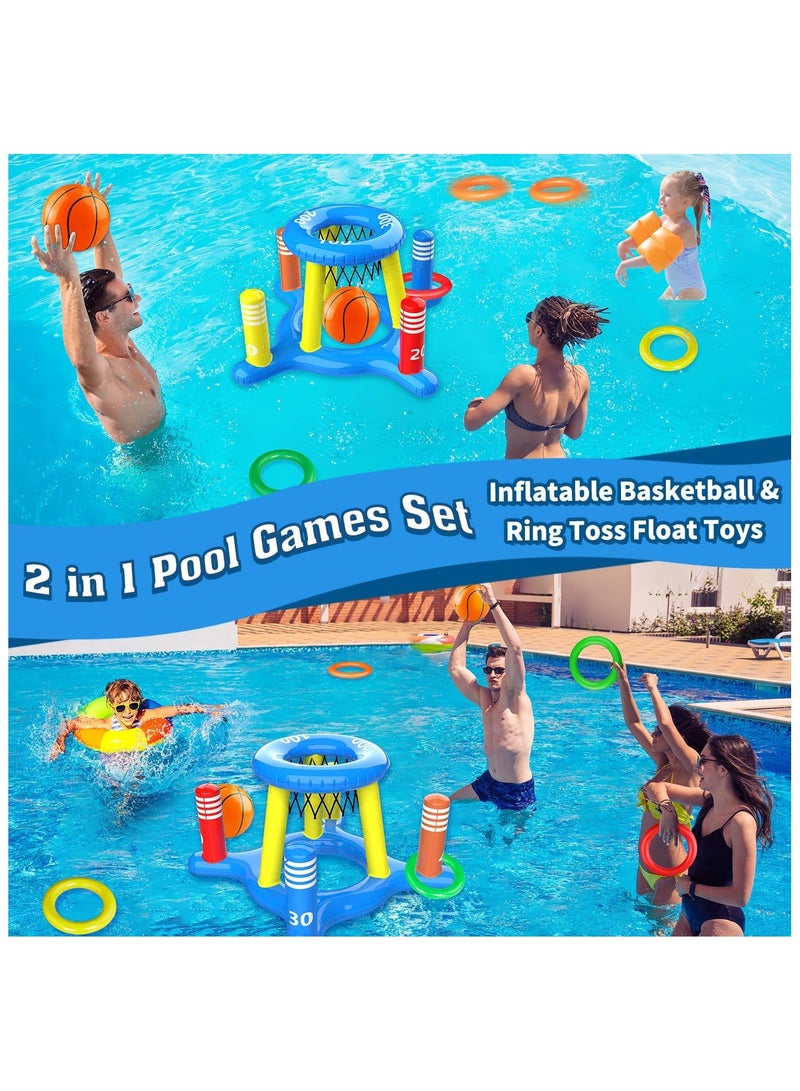 2in1 Inflatable Pool Floats Basketball Hoop & Ring Game, Swimming Pool Games for Adults and Family, Outdoor Party Poolside Water Toy for Boys Girls Kids Ages 4-8-12  - Image 2