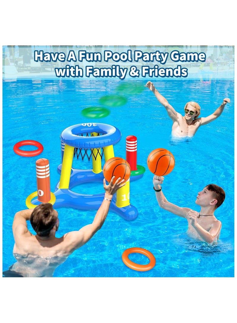 2in1 Inflatable Pool Floats Basketball Hoop & Ring Game, Swimming Pool Games for Adults and Family, Outdoor Party Poolside Water Toy for Boys Girls Kids Ages 4-8-12  - Image 5