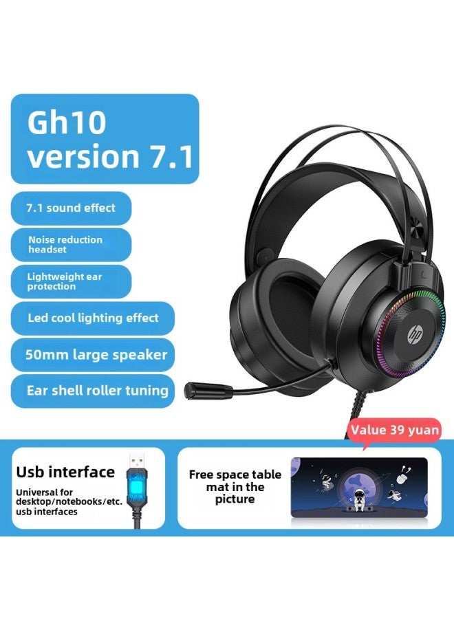Headset Live Wired Game Desktop Computer Cat Ear Headset Electronic Competition Notebook-Color:Package 3 Plus Milk Tea Color Mouse Pad-[gh10] 7.1 Sound Effect  - Image 1
