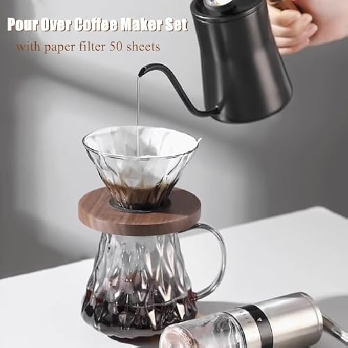 Gocoffun Pour Over Coffee Maker Set 600 Ml Borosilicate Glass Coffee Pot With 50 Pcs V60 Paper Filter 13 Cup Pour Over Coffee Dripper For Home Caf Restaurant Gray - Image 3