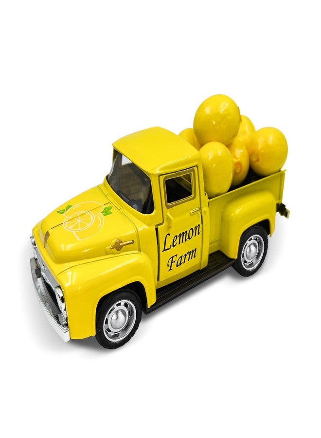 Teeloray Lemon vintage truck decor, lemon mini metal truck lemon decorations for home, lemon themed party decor vintage truck with faux Lemon for kitchen, home and party decor and lemon gifts (Yellow) - Image 1