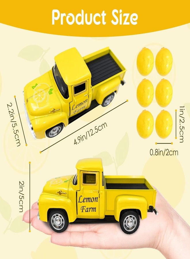Teeloray Lemon vintage truck decor, lemon mini metal truck lemon decorations for home, lemon themed party decor vintage truck with faux Lemon for kitchen, home and party decor and lemon gifts (Yellow) - Image 2
