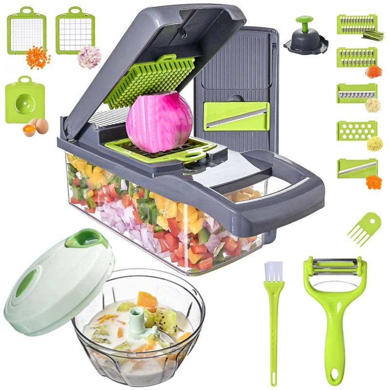 Vegetable Chopper Slicer 16in1 with Spice Chopper Set 7 Blades Veggie Dicer Onion Fruit Cutter