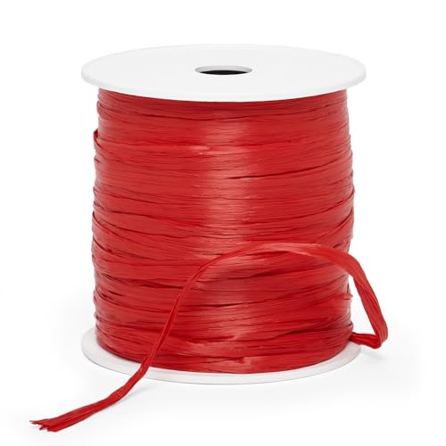Paper Mart Red Raffia Ribbon, Matte Finish, 1/4 Inch Wide, 100 Yard Craft Ribbon Roll - Image 1