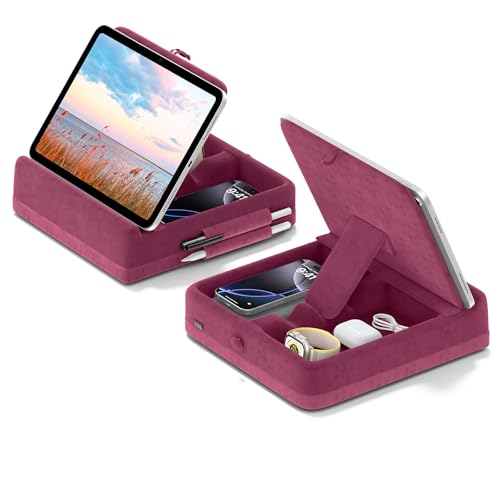 KDD Tablet Pillow Stand with Storage Foldable iPad Holder for Lap Desk and Bed Angle Adjustable Soft Pad Dock with Stylus Mount Compatible with iPad Pro Air mini Book Phone and Tablet 413 - Image 1