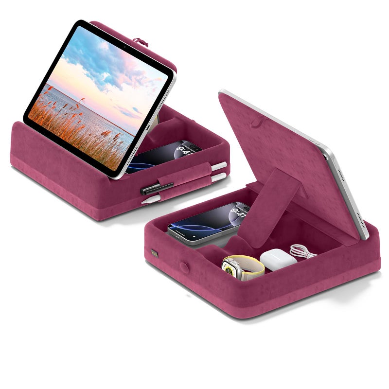 KDD Tablet Pillow Stand with Storage Foldable iPad Holder for Lap Desk and Bed Angle Adjustable Soft Pad Dock with Stylus Mount Compatible with iPad Pro Air mini Book Phone and Tablet 413 - Image 2