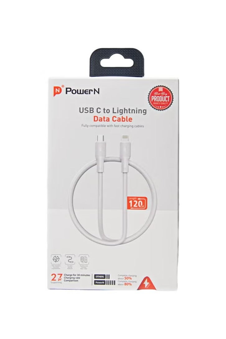 POWER N كابل AE-Power N نوع-C إلى آيفون 1م، معزز بقماش مقاوم للقطع، أبيض - Image 2