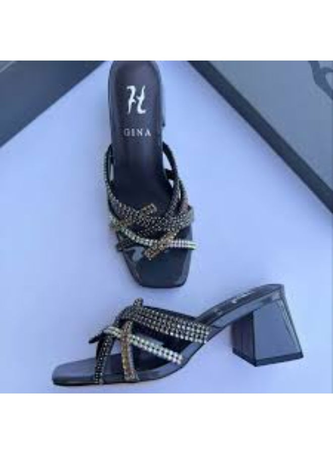 Gina صندل جينا الأسود للسيدات بكعب كتلة فاخر - Image 2