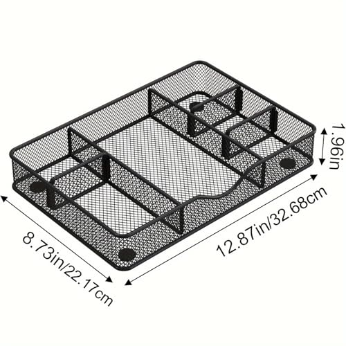 VyGrow Desk Drawer Organizer Tray, Metal Mesh Drawer Organizers Office, 6 Adjustable Compartment, Desk Organizer Tray for Home Office 12.87L x 8.73D x 1.96H inch, Black, 1PC Medium - Image 4