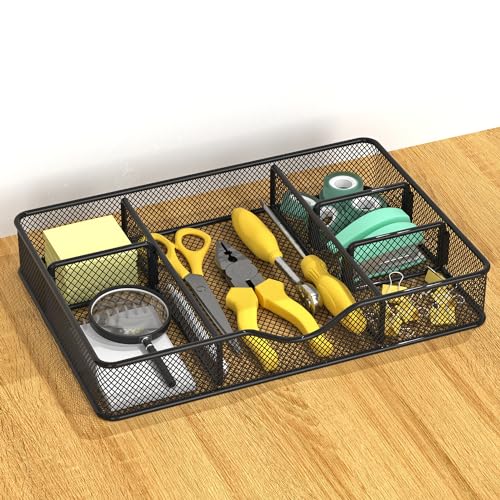 VyGrow Desk Drawer Organizer Tray, Metal Mesh Drawer Organizers Office, 6 Adjustable Compartment, Desk Organizer Tray for Home Office 12.87L x 8.73D x 1.96H inch, Black, 1PC Medium - Image 5