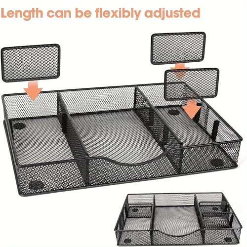 VyGrow Desk Drawer Organizer Tray, Metal Mesh Drawer Organizers Office, 6 Adjustable Compartment, Desk Organizer Tray for Home Office 12.87L x 8.73D x 1.96H inch, Black, 1PC Medium - Image 2