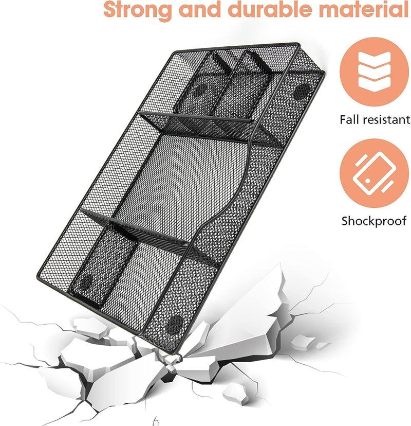 VyGrow Desk Drawer Organizer Tray, Metal Mesh Drawer Organizers Office, 6 Adjustable Compartment, Desk Organizer Tray for Home Office 12.87L x 8.73D x 1.96H inch, Black, 1PC Medium - Image 3