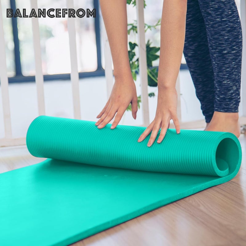 BalanceFrom حصيرة يوغا سميكة إضافية بحجم 71x24 بوصة بسمك 1 بوصة من فوم عالي الكثافة – وسادة تمرين قابلة لللف مع سطح غير قابل للانزلاق من الجانبين وحزام حمل لتمارين البيلاتس والتمارين المنزلية - Image 5
