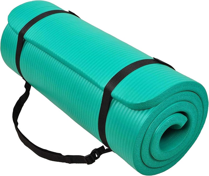 BalanceFrom حصيرة يوغا سميكة إضافية بحجم 71x24 بوصة بسمك 1 بوصة من فوم عالي الكثافة – وسادة تمرين قابلة لللف مع سطح غير قابل للانزلاق من الجانبين وحزام حمل لتمارين البيلاتس والتمارين المنزلية - Image 1
