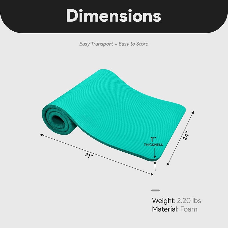 BalanceFrom حصيرة يوغا سميكة إضافية بحجم 71x24 بوصة بسمك 1 بوصة من فوم عالي الكثافة – وسادة تمرين قابلة لللف مع سطح غير قابل للانزلاق من الجانبين وحزام حمل لتمارين البيلاتس والتمارين المنزلية - Image 3