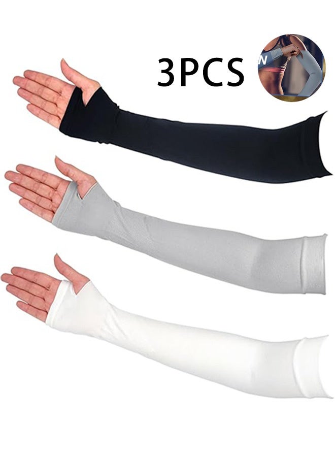 MXN Unisex 3 Pairs Arm Cuff, UPF50 Sunscreen UV Protection Cooling Breathable Cuff, Outdoor Sports Compression Cuff (Black, White, Grey) - Image 1