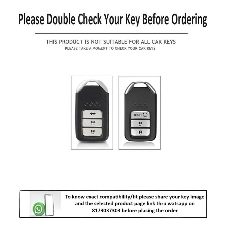 JVCV® Premium Soft TPU Leather Pattern Key Cover Compatible with Honda City, Elevate, Civic, Jazz, Amaze, CR-V, WR-V, BR-V 3 Button Push Button Start Smart Key (Silver) - Image 2