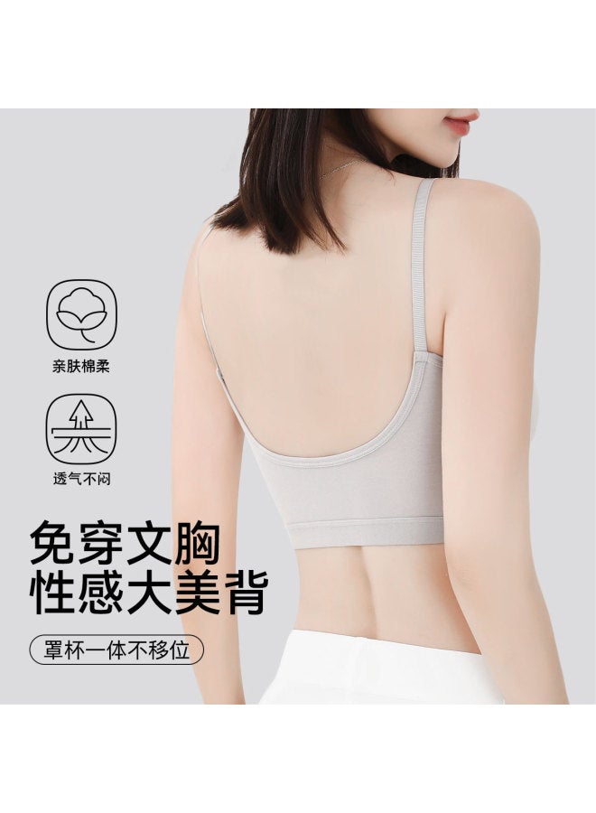 Top melon Long-Staple Cotton Deep U-Neck Cami With Built-In Removable Pads, Machine Washable - Image 2