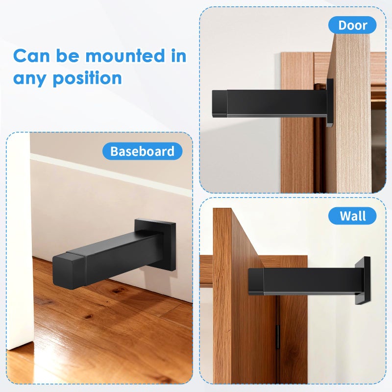 Gudui Door Stoppers, Black Door Stops, Wall Mounted, Modern Heavy Duty Doorstop for Bottom of Door with Wall Protector Rubber Bumper, 3.4 Inch Square Door Stop, 2 Pack - Image 4