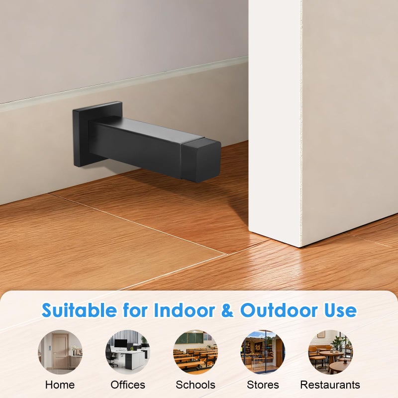 Gudui Door Stoppers, Black Door Stops, Wall Mounted, Modern Heavy Duty Doorstop for Bottom of Door with Wall Protector Rubber Bumper, 3.4 Inch Square Door Stop, 2 Pack - Image 5