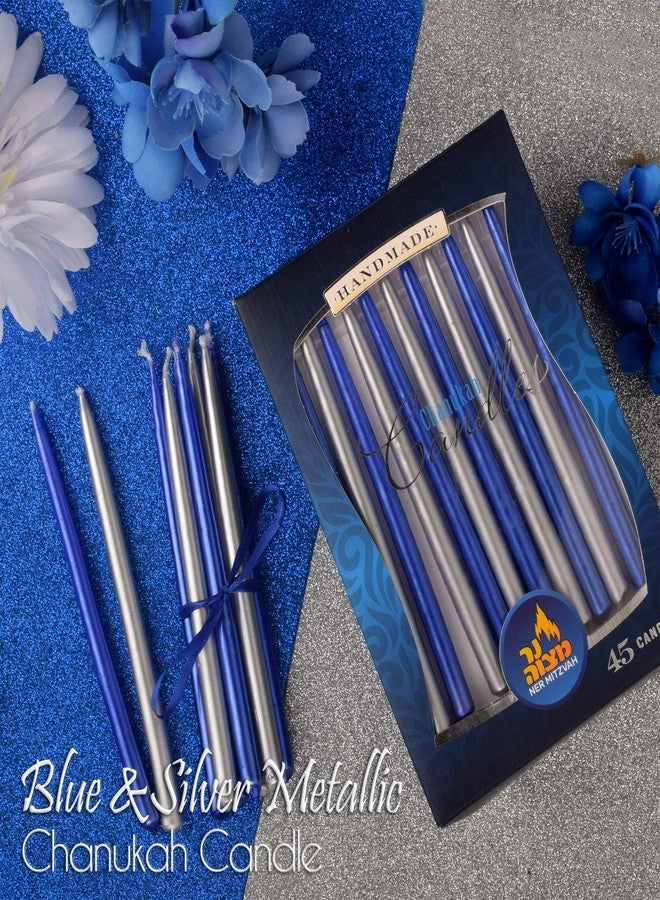 Ner Mitzvah Dripless Chanukah Candles, Metallic Blue & Silver Hanukkah Candles Fits Most Menorahs, Premium Quality Wax for All 8 Nights of Hanukkah - Standard Size - 45 Count - Image 2
