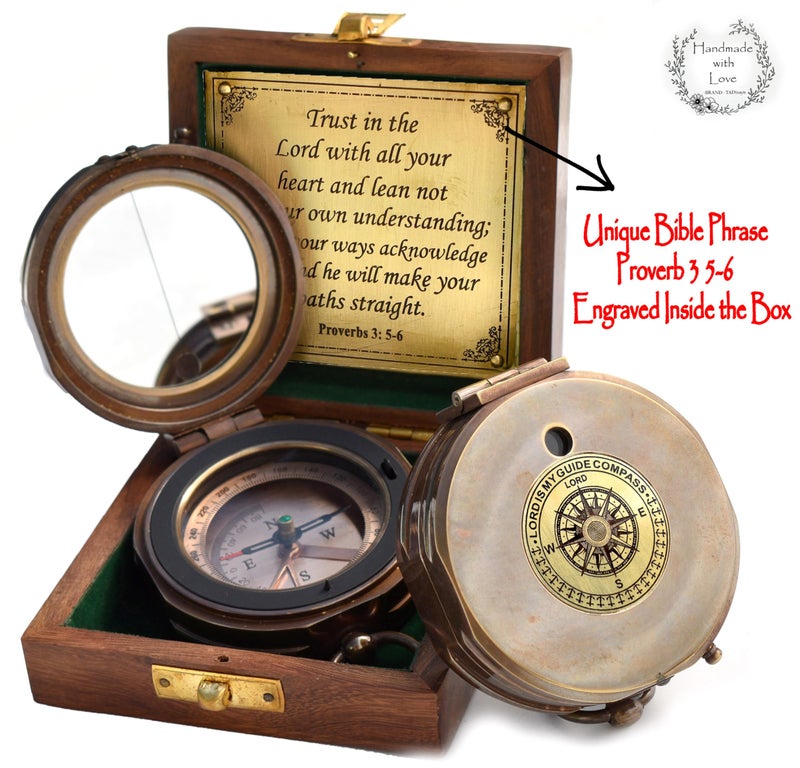 TA dizayn Trust in The Lord -Proverbs 3: 5-6 Engraved Compass Hiking Survival -Military Sighting Compass-Backpacking Navigation Compass -Boy Scout Compass for Kids-Professionals Hikers-Pastor Appreciation Gift - Image 4