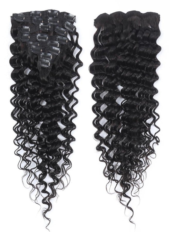 FQ Clip in Hair Extensions Real Human Hair 16 Inch Remy Human Hair Extensions for Women Double Weft Seamless Clip ins Brazilian Deep Wave Curly Human Hair Extensions 8Pcs 100g 20 Clips Natural Black - Image 2
