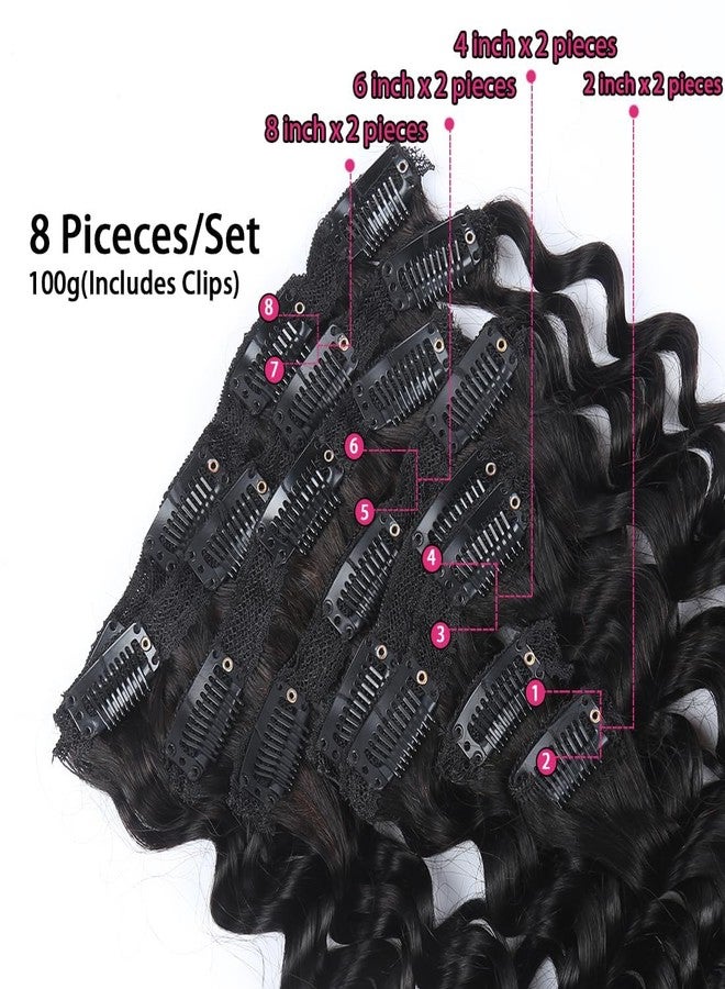 FQ Clip in Hair Extensions Real Human Hair 16 Inch Remy Human Hair Extensions for Women Double Weft Seamless Clip ins Brazilian Deep Wave Curly Human Hair Extensions 8Pcs 100g 20 Clips Natural Black - Image 3