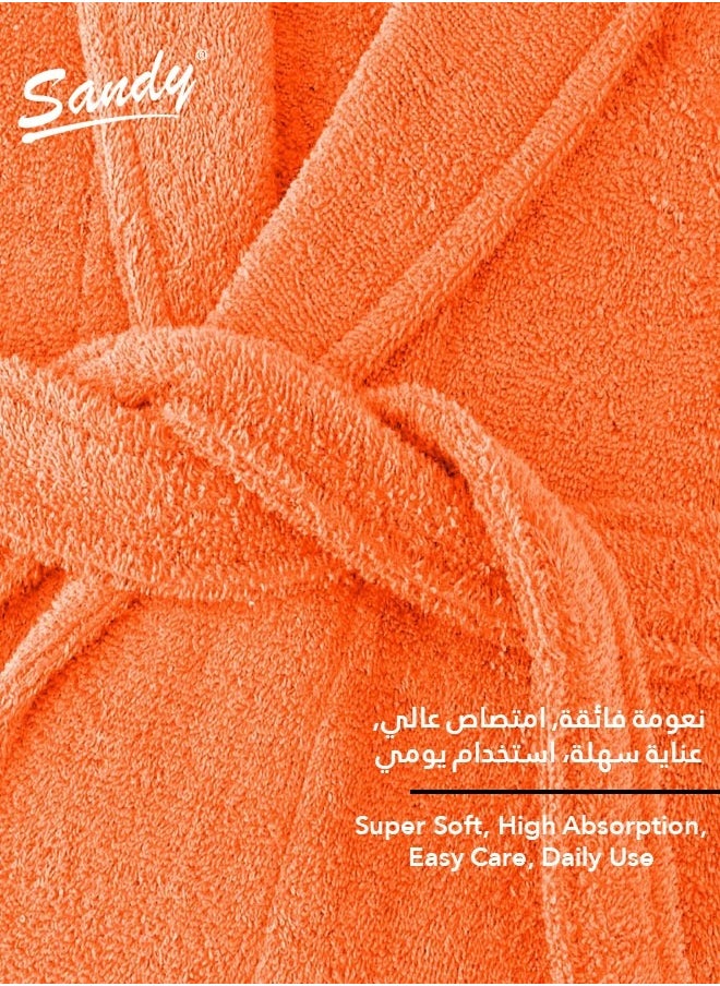 Sandy SANDY Luxury Cotton 100% Shawl Bathrobe, Unisex Plush Robe, Perfect for Spa and Shower, XL/2XL Size, Orange  - Image 3