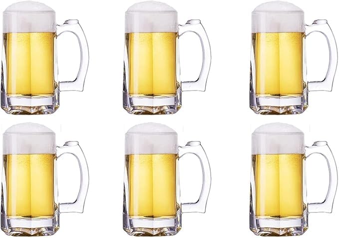 Dakshayanii Dakshayanii Glass Beer Mugs with Handle Transparent Serve Whiskey Wine Juice Mocktail Cocktail Drinking Glass with Handle Dishwasher Safe 400ml Set of 6 - Image 1