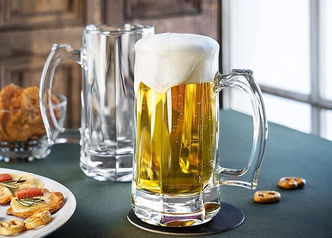 Dakshayanii Dakshayanii Glass Beer Mugs with Handle Transparent Serve Whiskey Wine Juice Mocktail Cocktail Drinking Glass with Handle Dishwasher Safe 400ml Set of 6 - Image 3