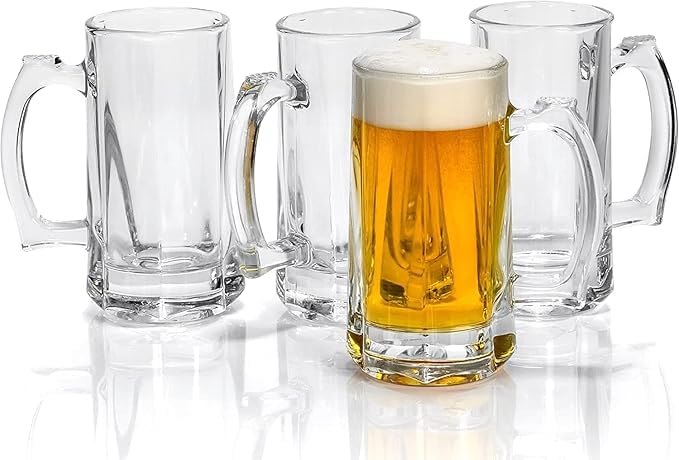 Dakshayanii Dakshayanii Glass Beer Mugs with Handle Transparent Serve Whiskey Wine Juice Mocktail Cocktail Drinking Glass with Handle Dishwasher Safe 400ml Set of 6 - Image 2
