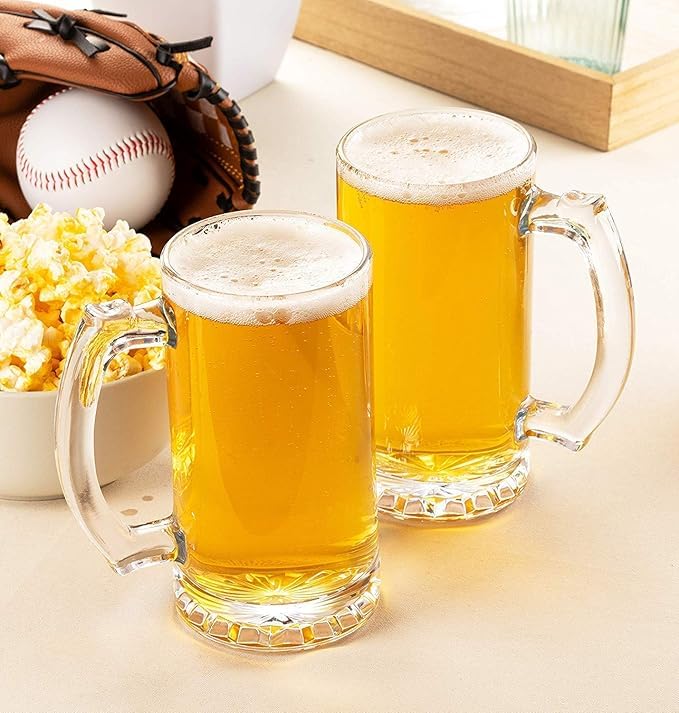 Dakshayanii Dakshayanii Glass Beer Mugs with Handle Transparent Serve Whiskey Wine Juice Mocktail Cocktail Drinking Glass with Handle Dishwasher Safe 400ml Set of 6 - Image 5