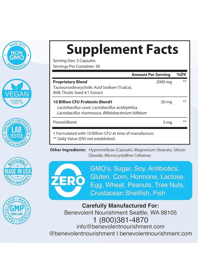 بينيفولينت نورشمينت مكمل غذائي TUDCA Bile Salts Complex يدعم إزالة السموم من الكبد وتنظيفه، 90 كبسولة، 30 حصة  - Image 2