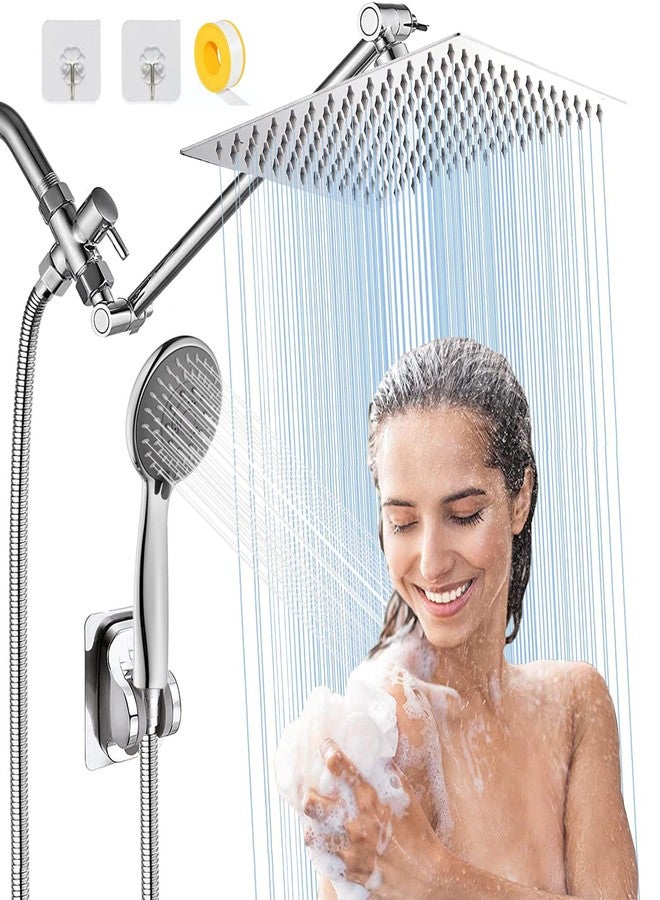 bellearly 10'' Rain High Pressure Shower Head with 5 Settings Handheld Showerhead Combo, Dual Shower Head with 11'' Extension Arm and 78'' Long Hose, Chrome Square Shower Head, Save Water BELLEARLY - Image 1