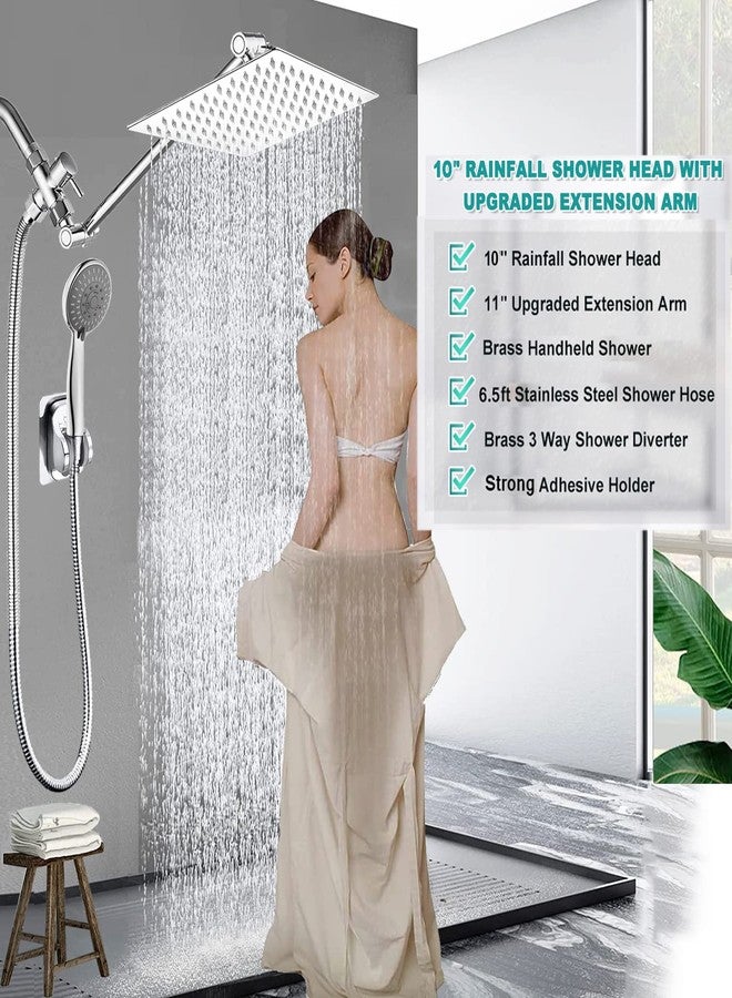 bellearly 10'' Rain High Pressure Shower Head with 5 Settings Handheld Showerhead Combo, Dual Shower Head with 11'' Extension Arm and 78'' Long Hose, Chrome Square Shower Head, Save Water BELLEARLY - Image 2