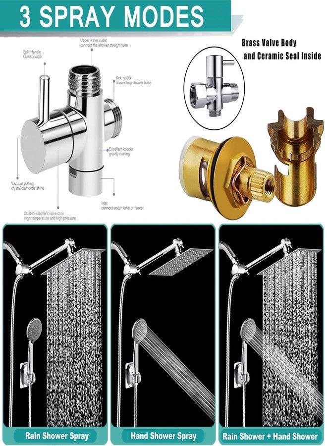 bellearly 10'' Rain High Pressure Shower Head with 5 Settings Handheld Showerhead Combo, Dual Shower Head with 11'' Extension Arm and 78'' Long Hose, Chrome Square Shower Head, Save Water BELLEARLY - Image 5