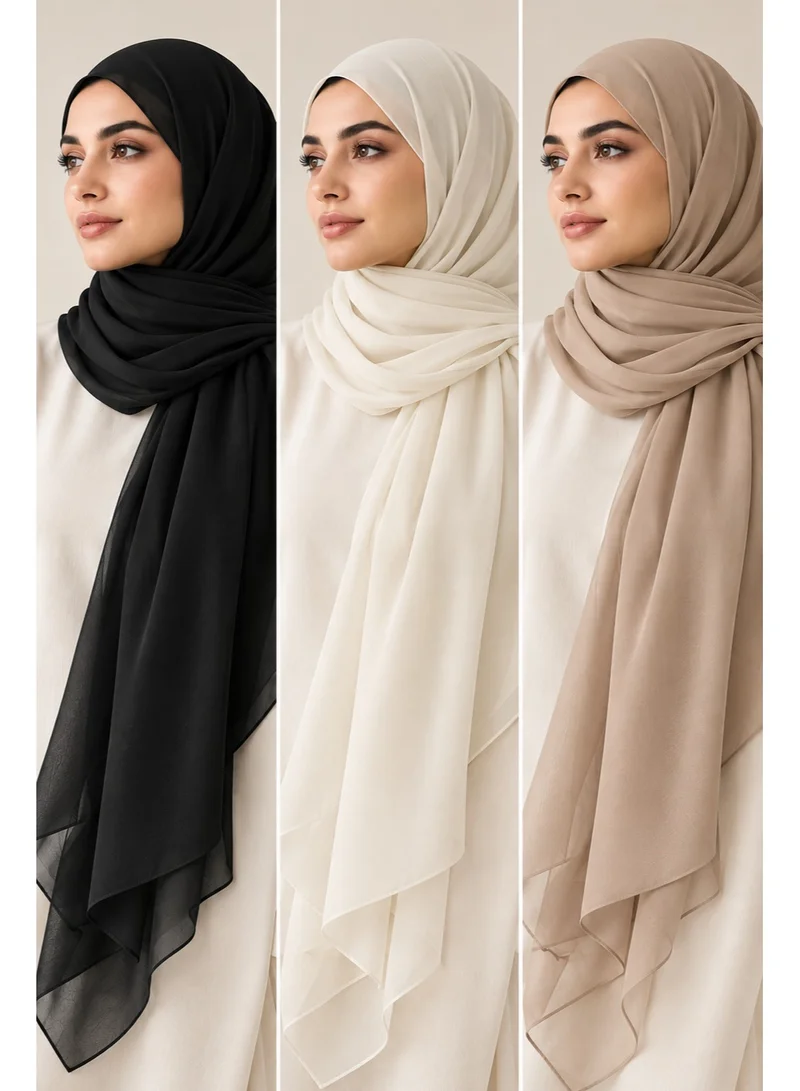 MSquare Fashion  Wool Chiffon Shayla | Luxury Non-Slip Hijab Scarf – UAE Headscarf Set of 3 Colors for Women | Best Price UAE