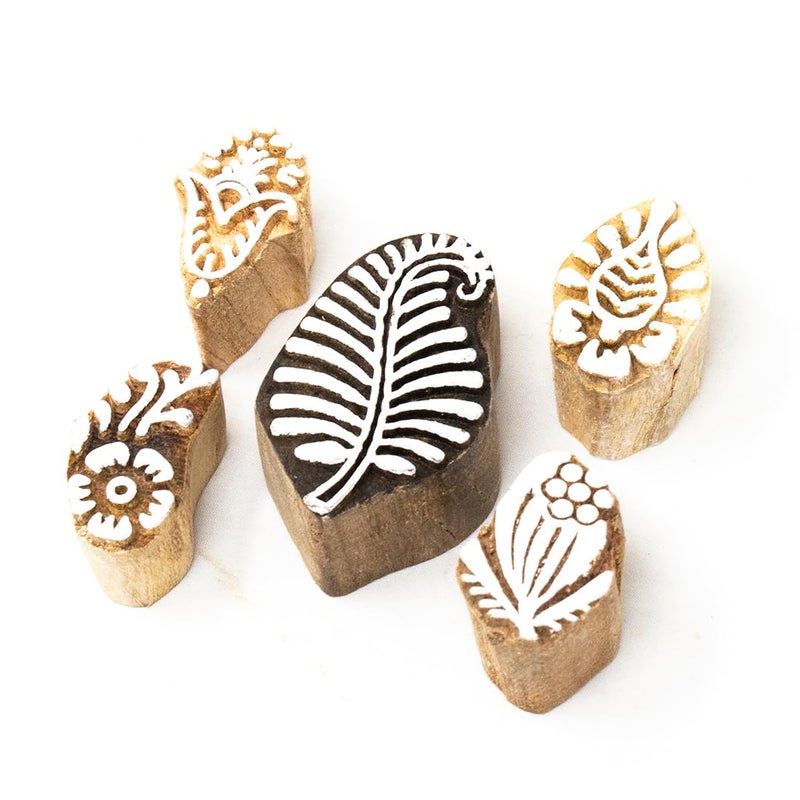 Hashcart Wooden Stamp Block, Printing Stamp Design Set | Set of 5 | Block for Printing Saree Border | Dresses, Craft Card Making, Scrapbook, Clay Pottery - Image 1