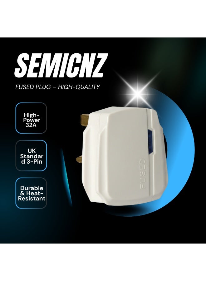 SEMICNZ 32A 3-Pin UK Fused Plug Top – High-Quality White Plug for Heavy-Duty & High-Voltage Equipment | Safe & Reliable Connection | 2 Pieces - Image 3